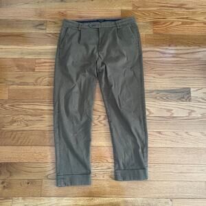 Ted Baker Mens 32R Charl Slim Wide Leg Cuffed Trousers Khaki Classic Chino Pant